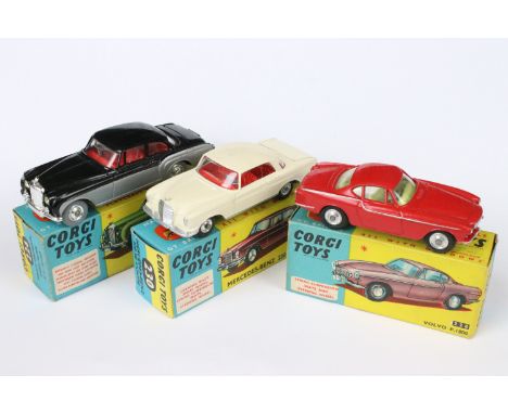 Three boxed Corgi diecast models to include 224 Bentley Continental Sports Saloon in two-tone silver and black with red inter