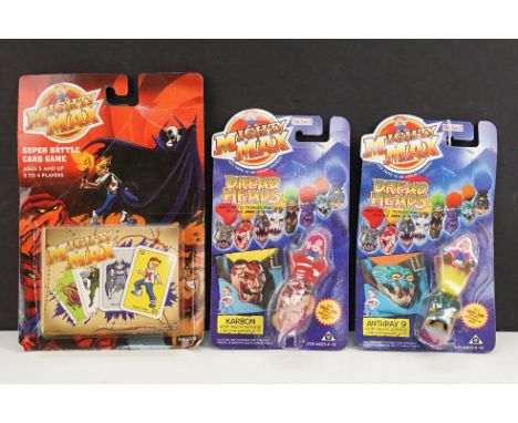 Two carded Bluebird Mighty Max Dead Heads play sets to include Anthrax (card bend) and Karbon, both unopened, ex unless state