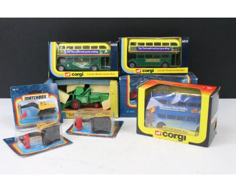 Eight boxed / carded diecast models to include 3 x Matchbox MB-32, Corgi 477 The Buzby Bus, 2 x Corgi 469 London Bus, Matchbo