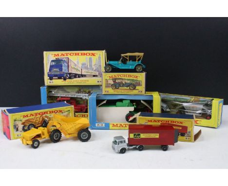 Seven boxed Matchbox diecast models and sets to include Major Pack M9 Inter State Double Freighter (gd with paint chips), Kin