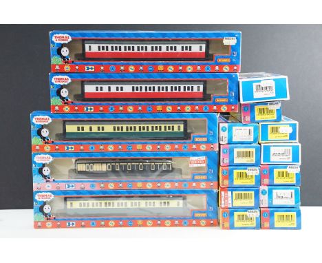 17 boxed Hornby Thomas &amp; Friends OO gauge items of rolling stock to include R9051 James Composite Coach, R9052 James Brak