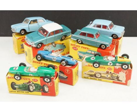 Seven boxed Dinky diecast models to include 134 Triumph Vitesse (diecast gd with the odd paint chip, box missing side end fla