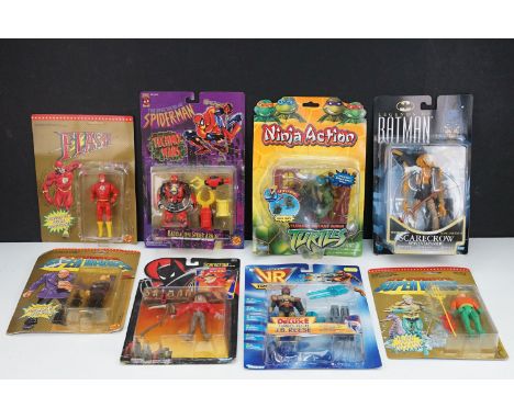 Eight TV / film related carded figures to include Kenner Batman Animated Series Scarecrow, ToyBiz The Flash (bubble lift), Ch