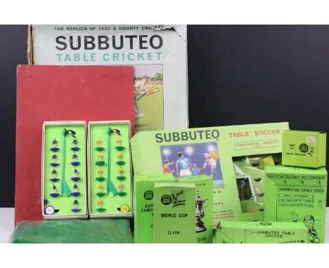 Subbuteo - Collection of accessories to include Norwich City &amp; Chelsea teams (both with a damaged player), boxed World Cu