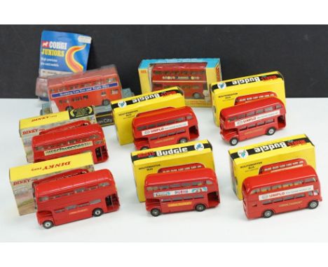 Nine boxed / carded diecast model buses to include 4 x Budgie 236 Routemaster Bus, Corgi 468 London Transport Routemaster Bus