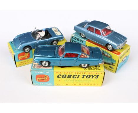 Three boxed Corgi diecast models to include 318 Lotus Elan S2 with driver, 252 Rover 2000 and 241 Ghia L6.4, diecast with som