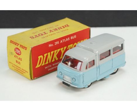 Boxed Dinky 295 Atlas Bus diecast model in light blue &amp; grey, red interior, diecast vg with minor wear, gd box