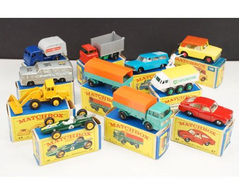 11 Boxed Matchbox 75 Series diecast models to include 18 Field Car, 19 Lotus Racing Car in green, 61 Alvis Stalwart, 26 GMC T