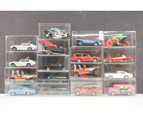 17 Corgi Juniors and Husky TV related diecast models to include 3 x Batman Batmobile. 2 x Chitty Chitty Bang Bang, Man From U