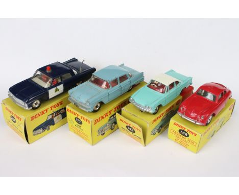 Four boxed Dinky diecast models to include 143 Ford Capri (the odd paint chip, box missing small end of end flap), 182 Porsch