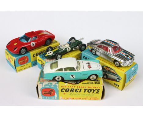 Four boxed Corgi diecast models to include 314 Ferrari Berlinetta 250 Le Mans (paint chips, gd overall with gd decals, box gd