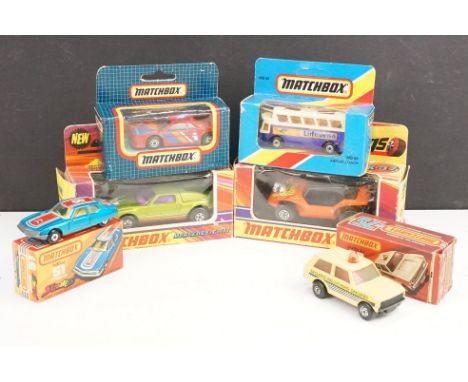 Six boxed Matchbox diecast models to include 2 x Speed Kings (K30 Sand Cat in orange &amp; K30 Mercedes C111 in green), Rolam