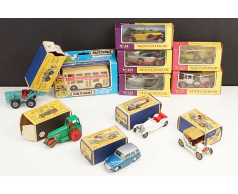 11 Boxed Matchbox diecast models to include SuperKings K15 Berlin Bus, King Size K10 Aveling Barford Tractor Shovel (box miss