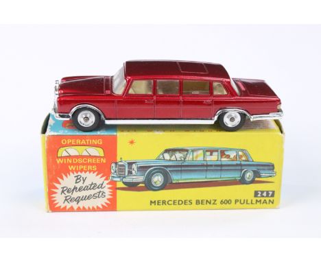 Boxed Corgi 247 Mercedes Benz 600 Pullman By Special Request diecast model in metallic maroon, with paperwork, diecast vg, bo