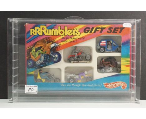 Boxed Mattel Burbank Toys Hot Wheels Rrrumblers Gift Set 2550, complete with 5 x metal models featuring Rip Code US Mail with