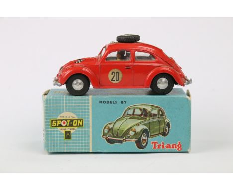 Boxed Triang Spot On 195 Volkswagen diecast model in red, with paperwork, white interior, spun hubs, diecast showing paint ch