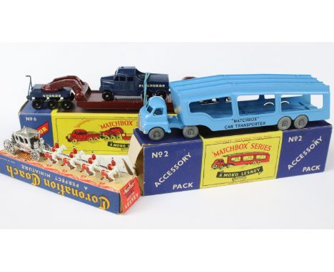 Two boxed Matchbox diecast models to include No 6 Major Pack M6 200 Ton Transporter (complete, diecast vg with some paint wea