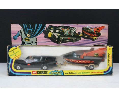 Boxed Corgi 3 Batmobile and Batboat diecast model set, complete with Batman &amp; Robin figure, 10 x missiles on plastic spru