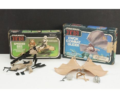 Star Wars - Two boxed Return Of The Jedi vehicle sets to include Kenner Ewok Combat Glider complete with 2 x boulders (vg con