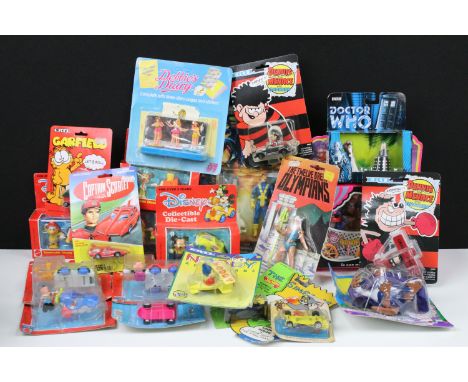 21 Boxed / carded plastic &amp; diecast figures and models to include 6 x Mattel Disney, ERTL Dennis the Menace, Vivid Imagin