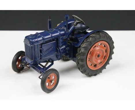 Chad Valley large scale Fordson Major diecast model tractor in dark blue with orange hubs, some dust marks but gd overall con