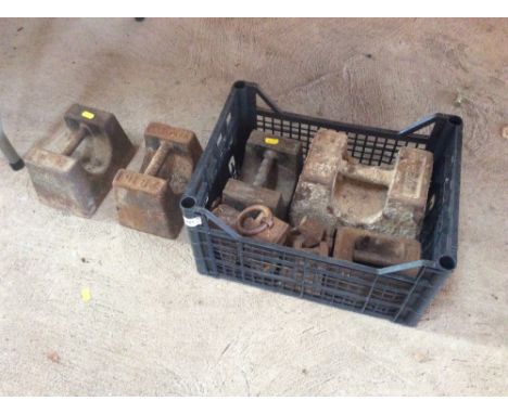A quantity of various old iron scale weights