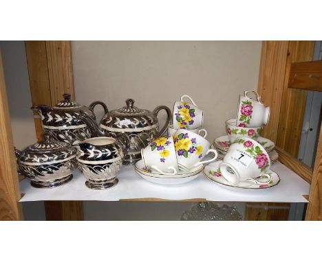 A Sadler Silver Plated China Tea Set and Royal Vale and Diamond Floral Cups and Saucers 