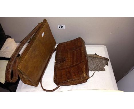 2 crocodile skin handbags and a chain purse