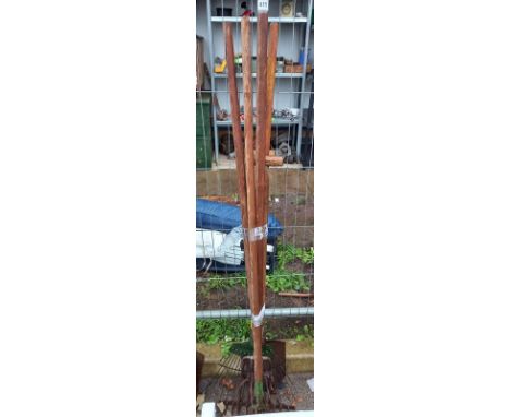 A quantity of vintage garden tools including rake etc. COLLECT ONLY
