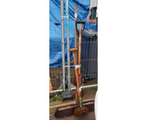 A quantity of vintage garden tools including wide broom etc. COLLECT ONLY