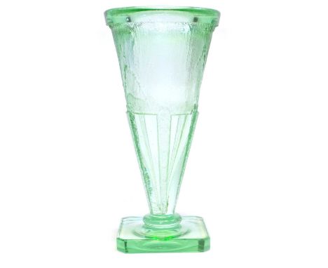 Daum Art Deco glass vase Green colourway, tapered conical form, etched signature Daum ‡ Nancy, France to the base.28cm highSo