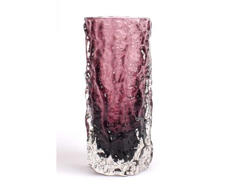 Geoffrey Baxter for Whitefriars "Bark" Vase Model 9690, aubergine colourway, polished pontil.19cm high.Some tiny fleabites bu