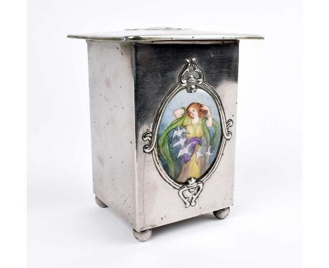 Margaret de Courcy Lewthwaite Dewar (Scottish 1878-1959, Attributed) Glasgow School Arts & Crafts White Metal Caddy Circa 190
