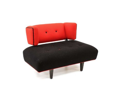 Paul Smith (Attributed) Low Lounge Chair Circa 1980s, upholstered in two-tone red and black fabric with button detail and sha