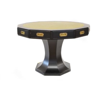 Béton Brut (Attributed) Octagonal Gaming Table Modern manufacture, black laquered with inset green vinyl-type playing surface