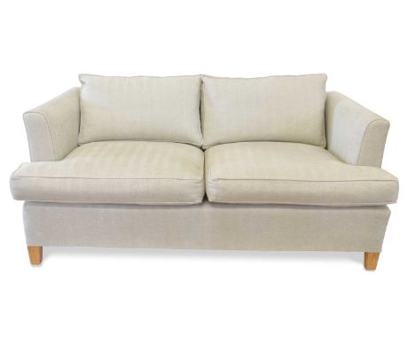 Dudgeon Two-seat sofa Contemporary, upholstered in cream and beige herringbone fabric, on square section supports.173cm wide,