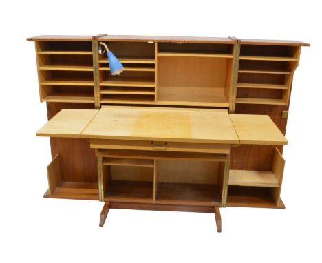 Mummenthaler & Meier (Attributed) "Magic Box" Desk Teak exterior, the twin doors enclosing fully fitted interior including pu