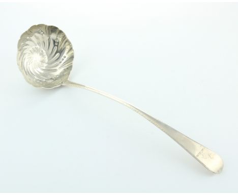 An antique George III Provincial Irish Sterling Silver soup ladle by Carden Terry of Cork, circa 1780. Marked Sterling and CT