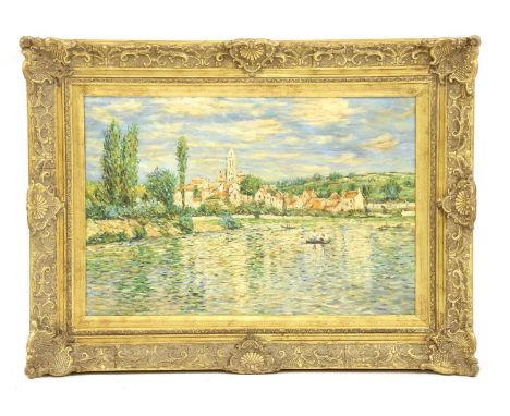 Follower of Alfred Sisley, 20th centuryRiver landscapeoil on canvas51 x 76cm Condition report: Some surface dirt. In apparent
