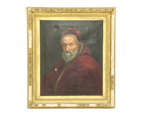 19th Century SchoolPortrait of a gentleman, half length, in a puce gown and with a grey beardoil on canvas77 x 63.5cmConditio