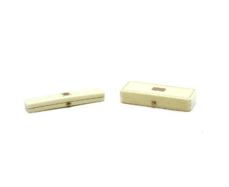 An early 19th century ivory and gold inlaid toothpick/thermometer case, with a mirrored inside lid 6.5cm wide, and An early 1
