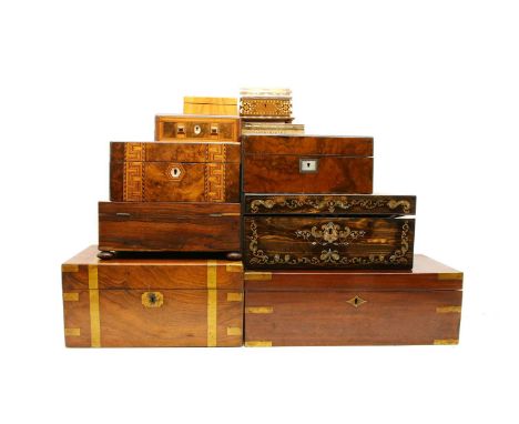 A collection of ten 19th century boxes of graduating sizes, to form a single graduating display comprising: George III mahoga