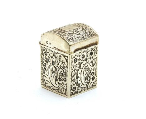 A miniature silver embossed casket with a domed lid, as a card case for two packs, Chester 1898, 1.2ozt, 5.5cm highCondition 