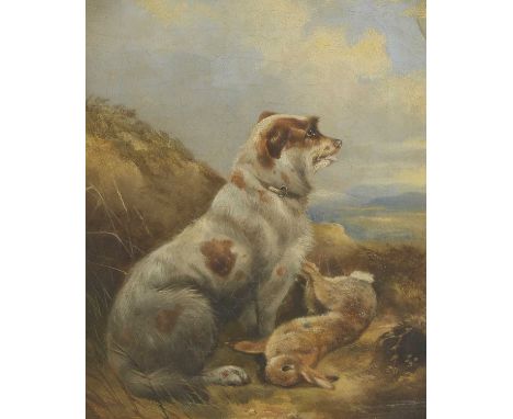English School, 19th centuryA terrier with a rabbit;A pair of terriersa pair, oil on canvas30 x 24cm (2)Condition report: The