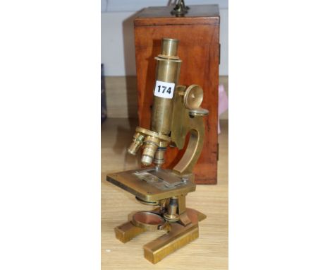 An early 20th century R &amp; J Beck brass scientific microscope, mahogany cased