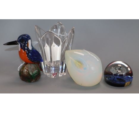 An Orrefors tulip-form vase and a collection of glass paperweights, including Caithness, Edinburgh, Langham, Murano and Perth