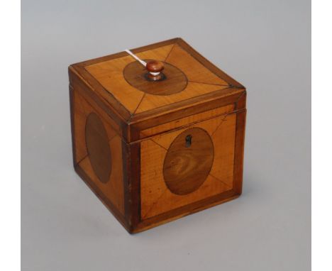 A 19th century satinwood square tea caddy height 11cm