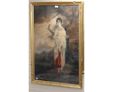 William Fel, lithograph, Lady standing in a landscape, 113 x 73cm