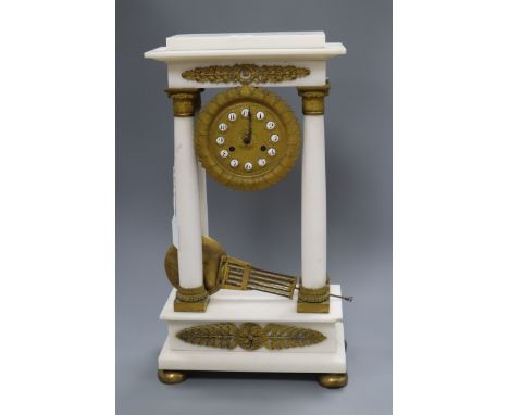A white marble and ormolu Portico clock height 53cm
