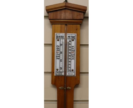 A modern satin walnut stick barometer by Charleroi height 98cm